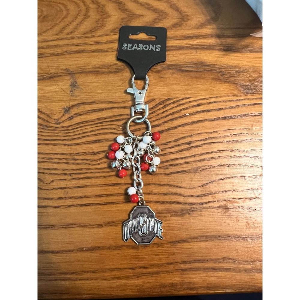 Seasons Ohio State Keychain Dangle Red White beads 4.5" long NEW